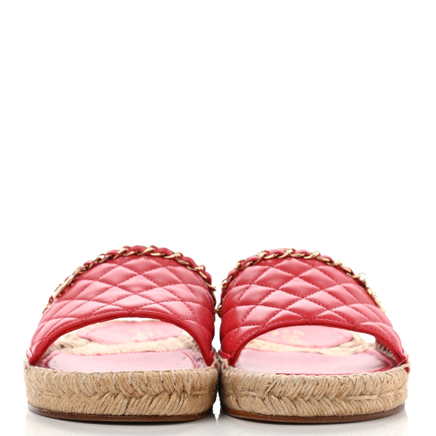 Lambskin Quilted CC Espadrille Slip On Sandals 39 Red