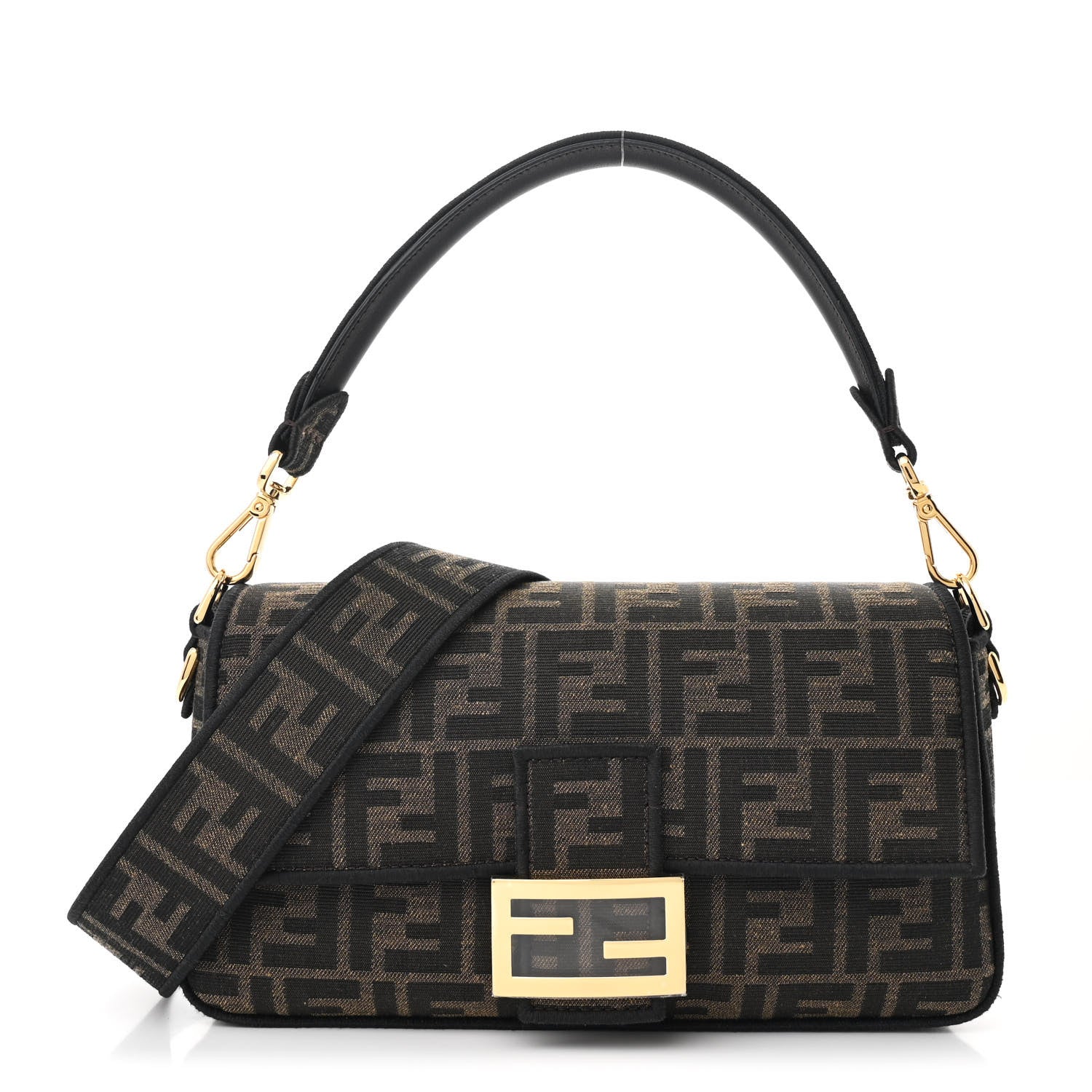 Fendi Fabric Jacquard FF 1974 Medium Baguette Tobacco Moro Black 1 of 10