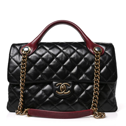 Chanel Glazed Calfskin Castle Rock Large Flap Black Burgundy 1 of 9