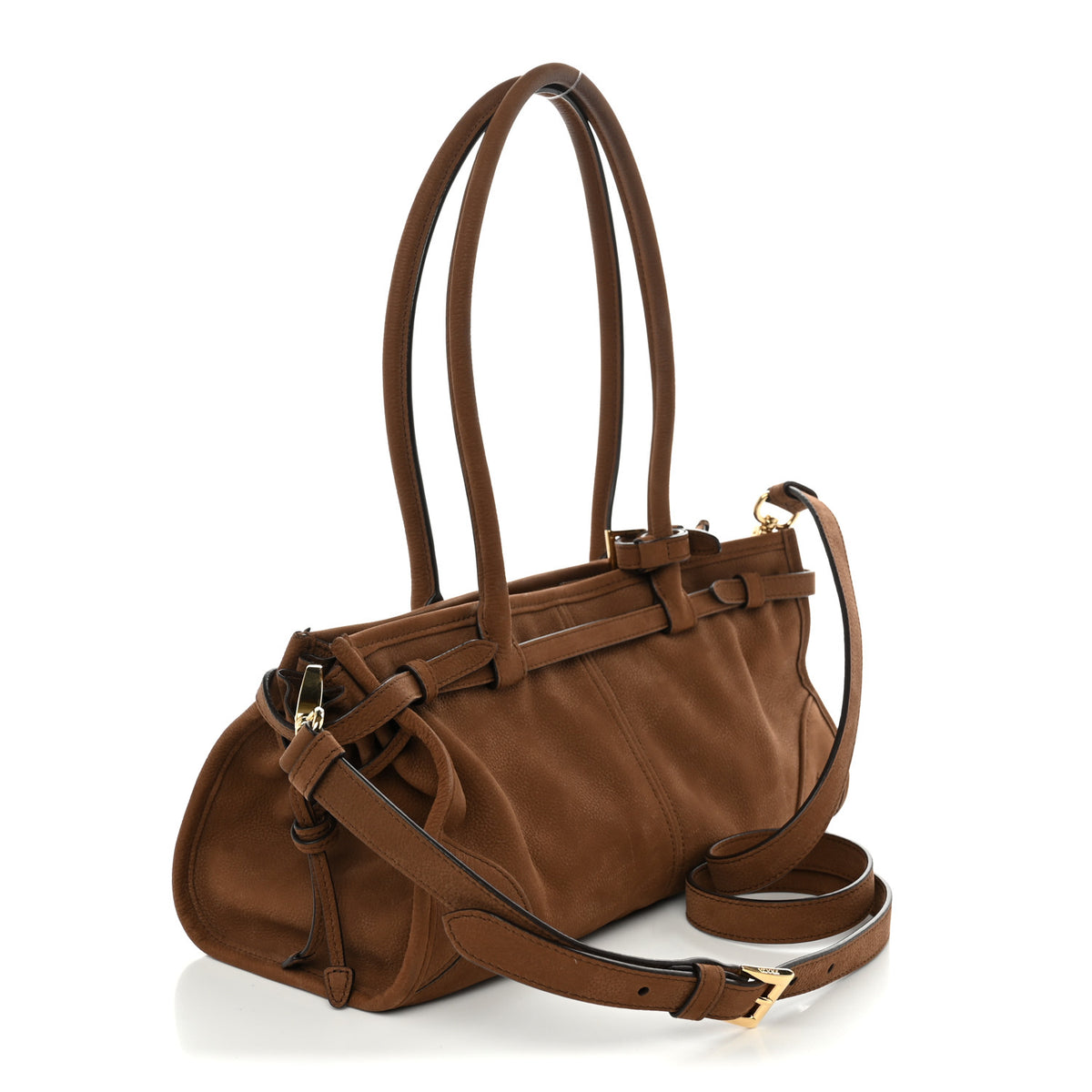 Prada Nubuck Triangle Medium Bonnie Shoulder Bag Cacao 3 of 9