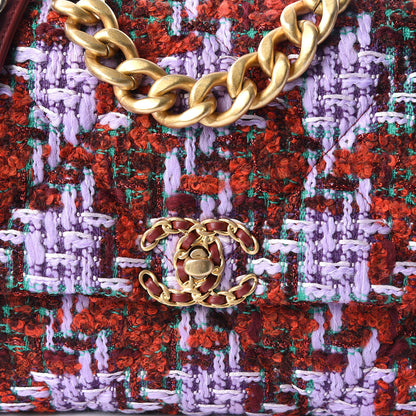 Chanel Tweed Quilted Large 19 Flap Red Purple Green 8 of 8