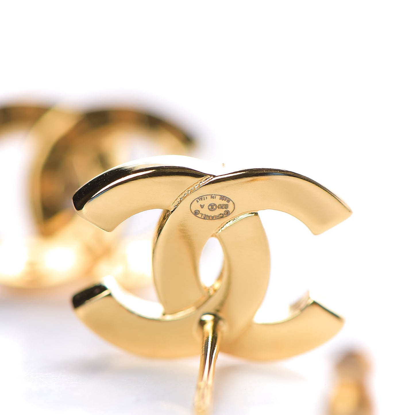 Metal CC Paris Button Stud Earrings Gold