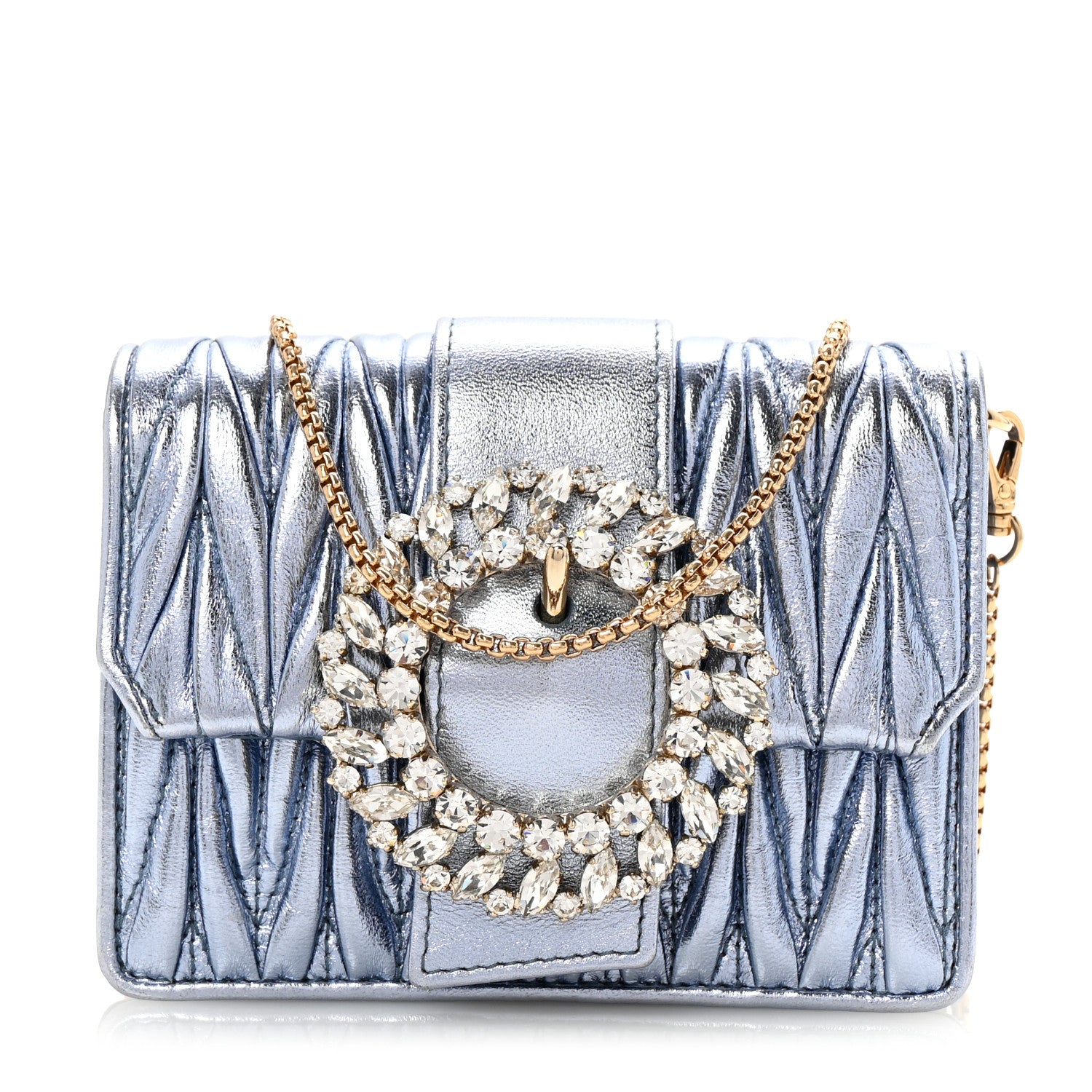 Miu Miu Matelasse Crystal Embellished Mini Chain Shoulder Bag Light Blue 1 of 11