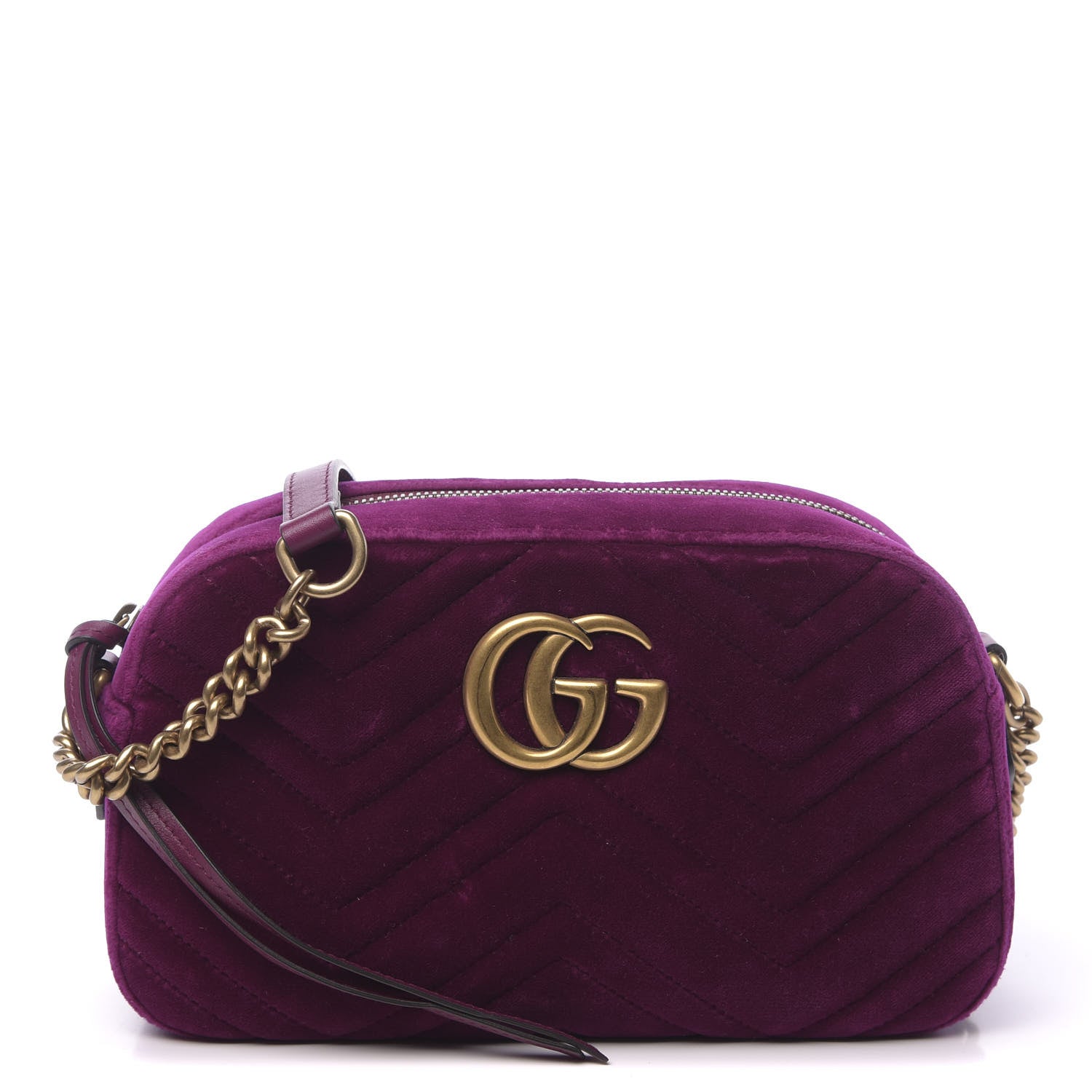 Gucci Velvet Matelasse Small GG Marmont Chain Shoulder Bag Fuchsia Violet Cyclamen 1 of 10