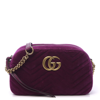 Gucci Velvet Matelasse Small GG Marmont Chain Shoulder Bag Fuchsia Violet Cyclamen 1 of 10