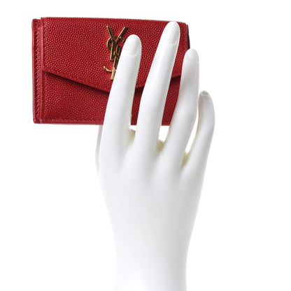 Saint Laurent Grain De Poudre Uptown Monogram Card Case Rouge Eros 2 of 7