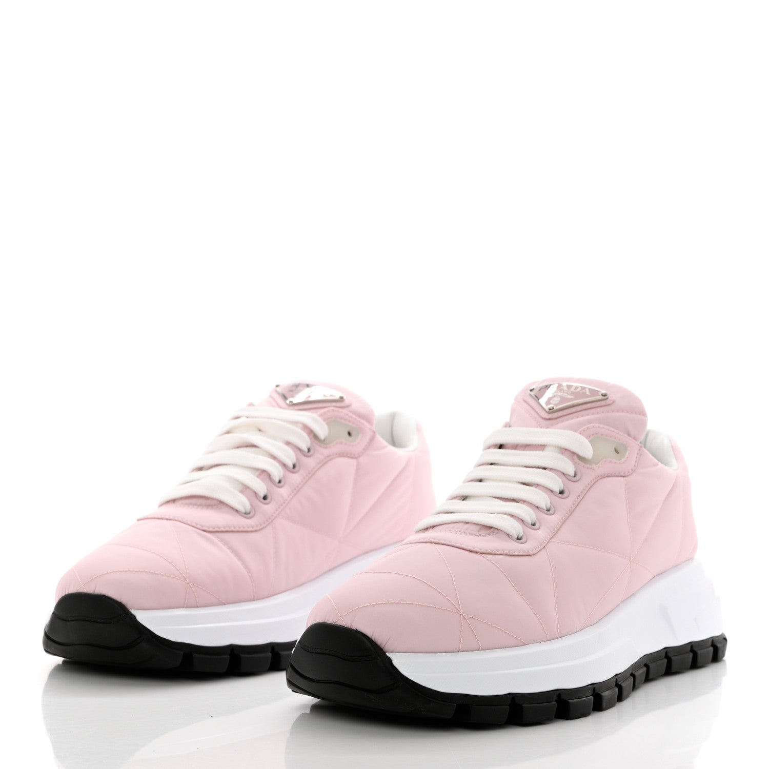 Prada Re-Nylon Piuma Metal Triangle Logo Quilted 45mm Sneakers 41 Alabastro 3 of 9