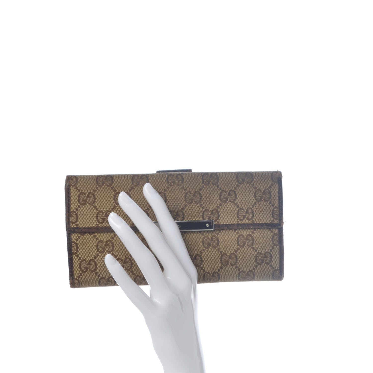 Gucci Monogram Metal Bar Continental Flap Wallet Beige Ebony Dark Brown 2 of 15