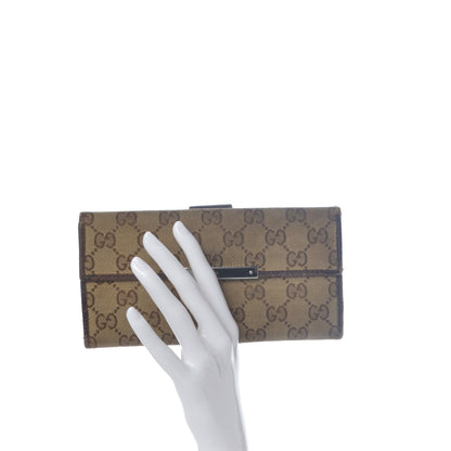 Gucci Monogram Metal Bar Continental Flap Wallet Beige Ebony Dark Brown 2 of 15