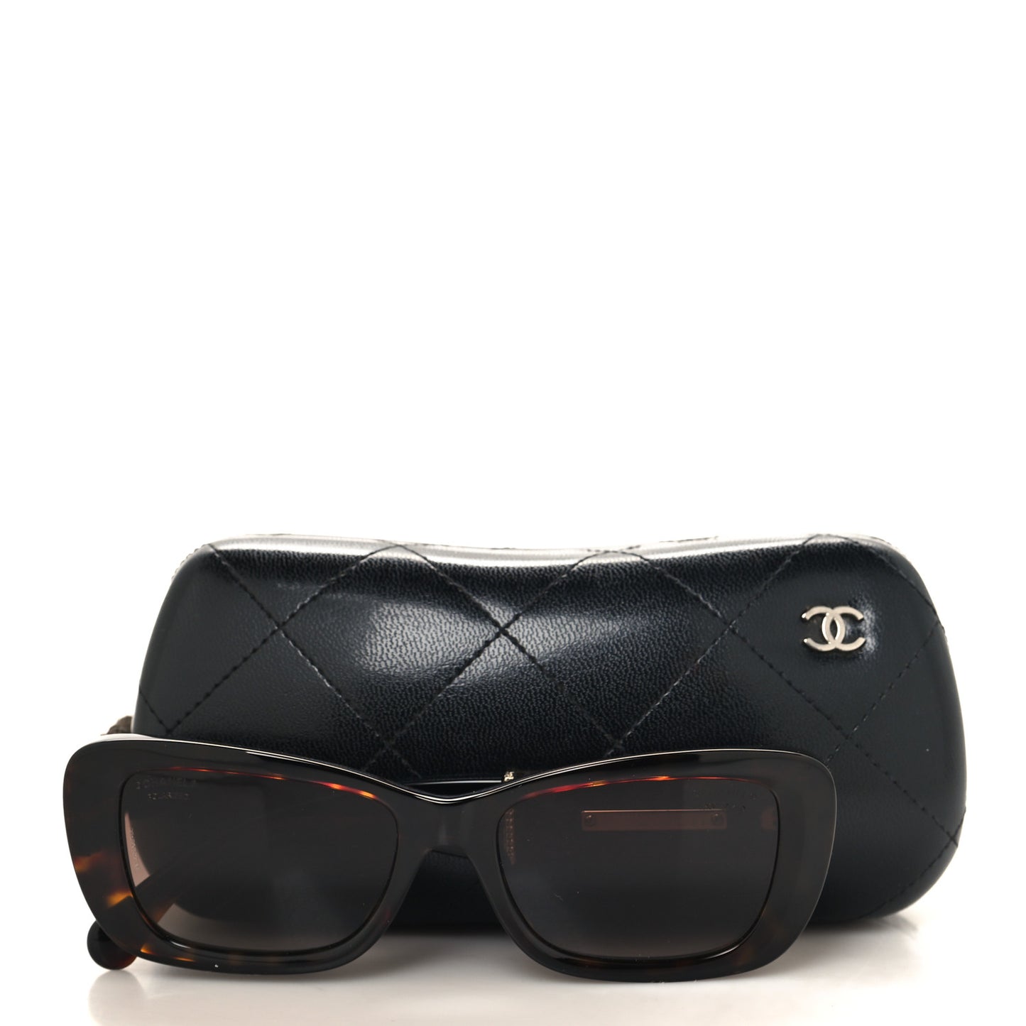 Acetate Tweed Wool CC Rectangle Sunglasses 5514 Tortoise