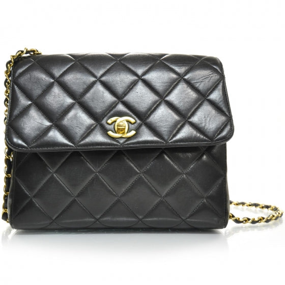 Lambskin Quilted Flap Bag Black