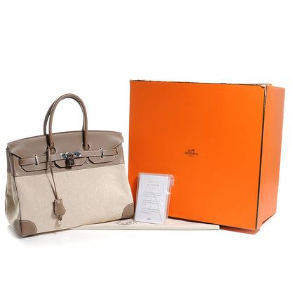 Hermes Toile Swift Birkin 35 Etoupe 5 of 10