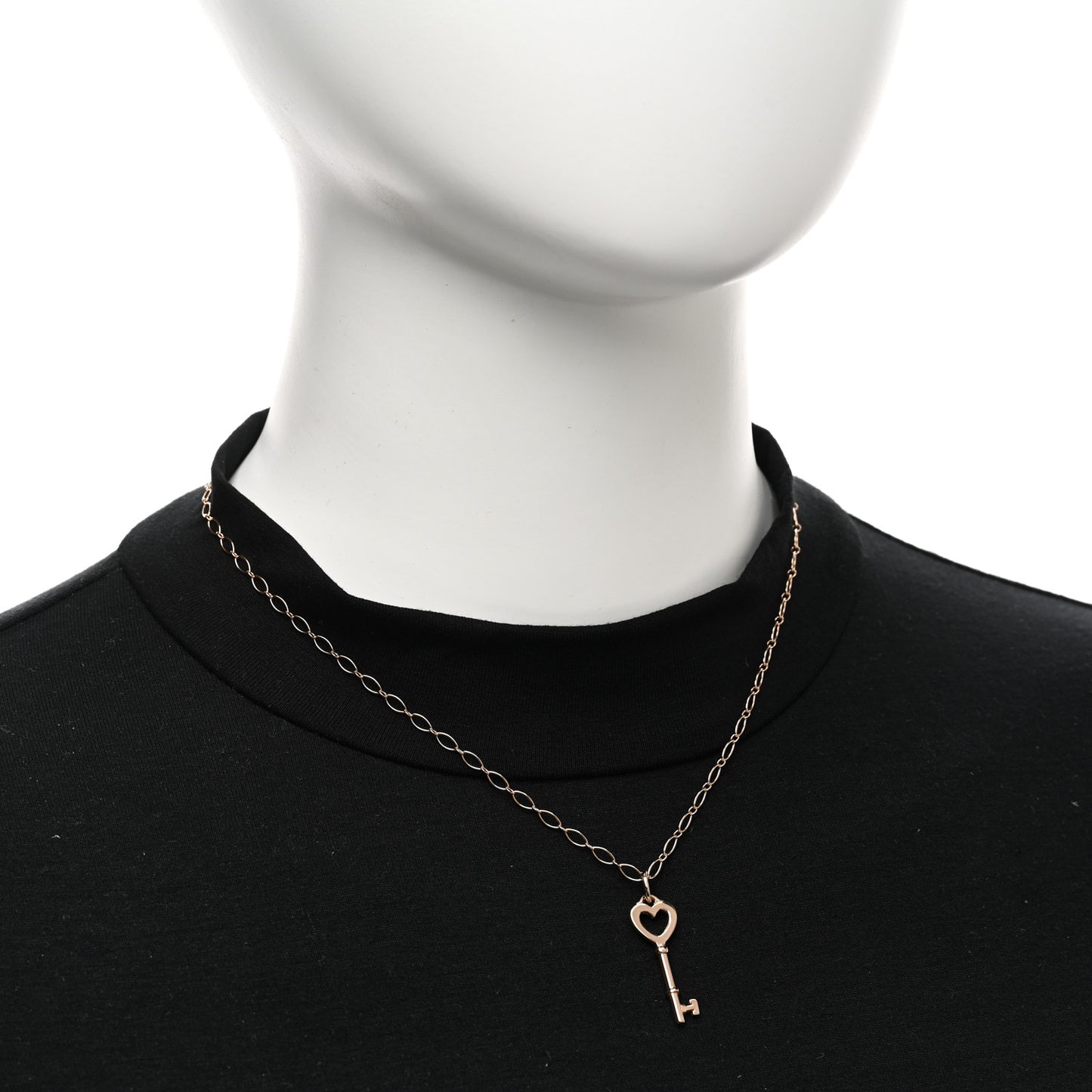 18K Rose Gold Mini Heart Key Pendant Oval Link Necklace