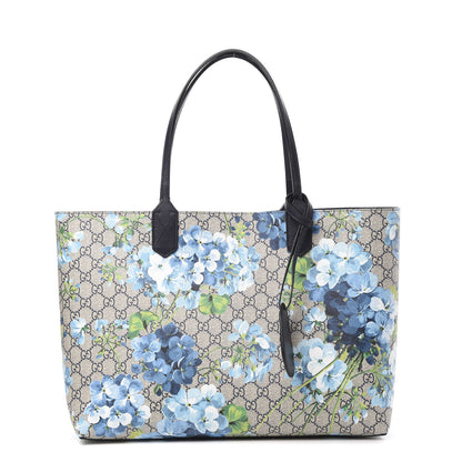 Gucci GG Supreme Monogram Blooms Medium Reversible Tote Beige Blue Navy 1 of 14