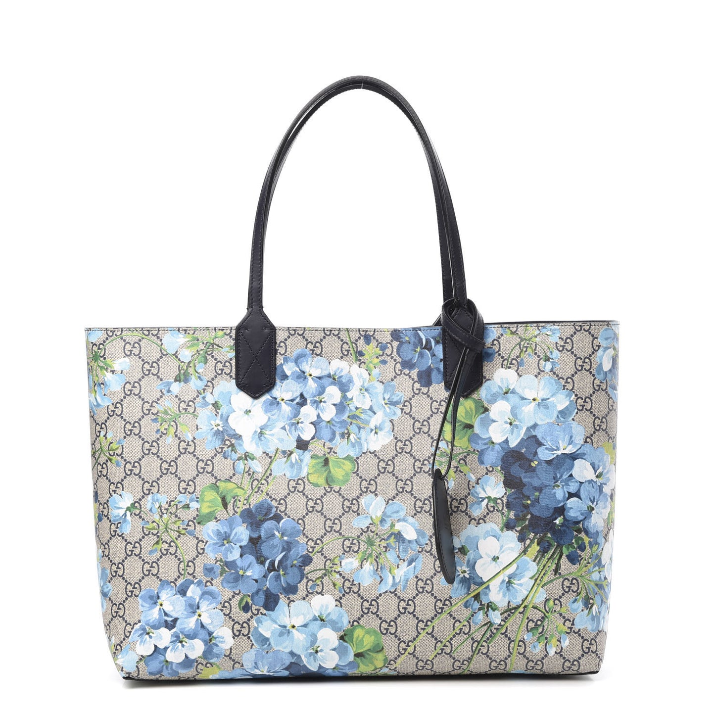 GG Supreme Monogram Blooms Medium Reversible Tote Beige Blue Navy