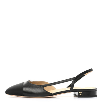Chanel Goatskin Grosgrain Cap Toe CC Slingback Sandals 39.5 Black 1 of 8