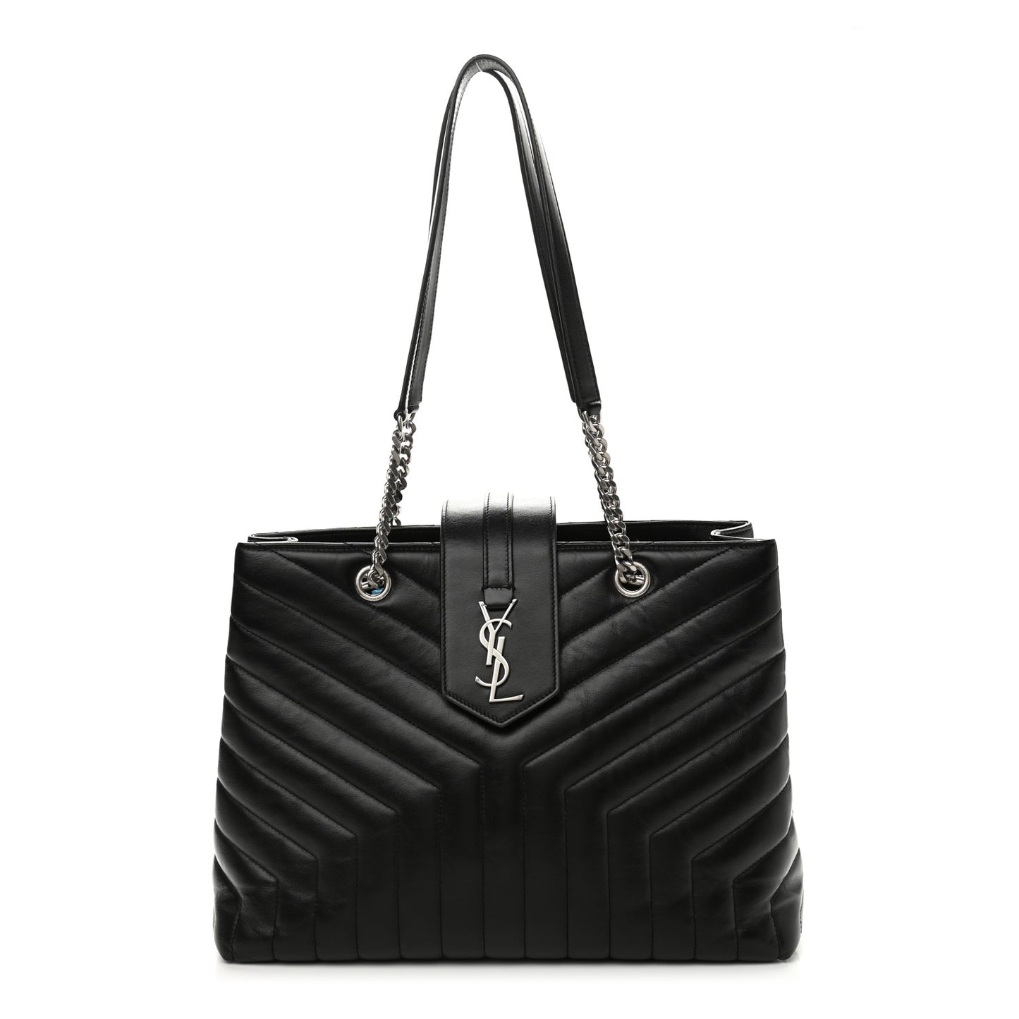 Calfskin Y Quilted Monogram Large Loulou Shopper Black