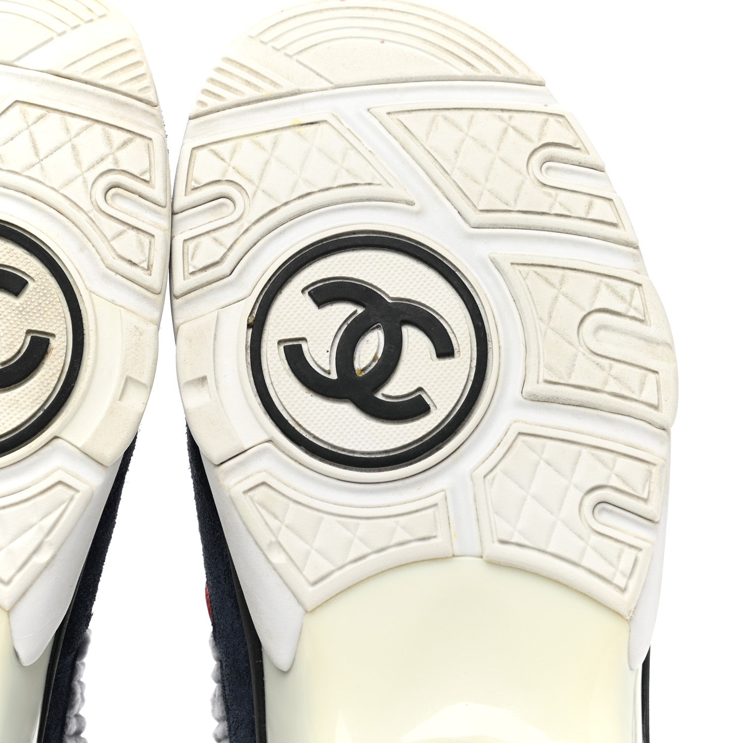 Chanel Suede Calfskin Womens CC Sneakers 38.5 Grey Red Blue 6 of 8