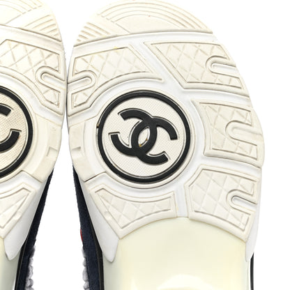 Chanel Suede Calfskin Womens CC Sneakers 38.5 Grey Red Blue 6 of 8