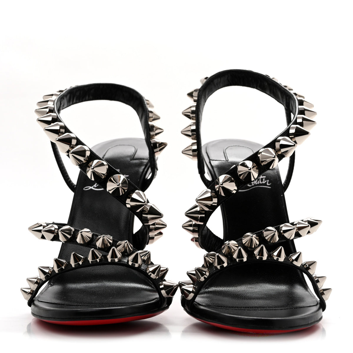 Christian Louboutin Calfskin Spikita Slingback 100 Stiletto Pumps 39 Black Silver 3 of 9