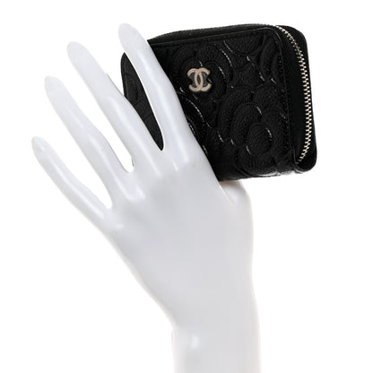 Chanel Caviar Camellia Embossed Zip Coin Purse Black 2 of 8