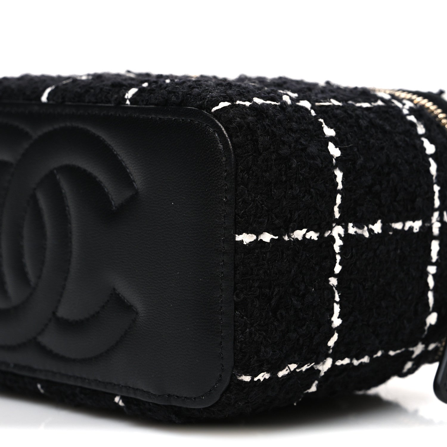 Chanel Tweed Pearl Crush Small Vanity Case With Chain Black White