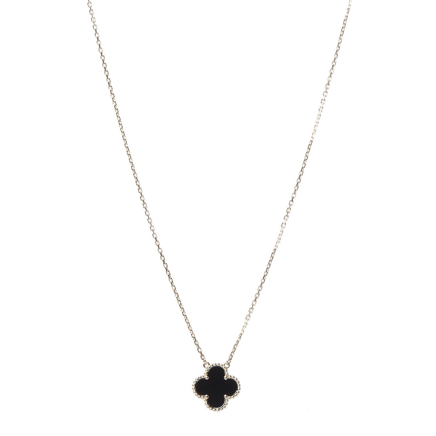 18K Yellow Gold Black Onyx Vintage Alhambra Pendant Necklace