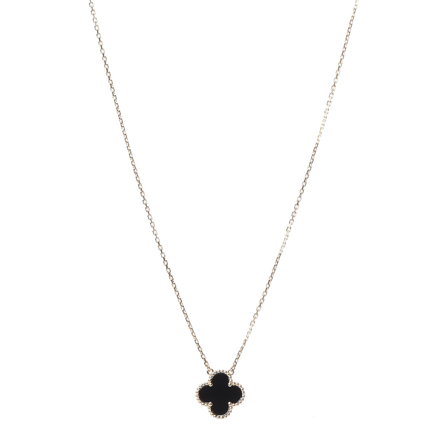 Van Cleef & Arpels 18K Yellow Gold Black Onyx Vintage Alhambra Pendant Necklace 1 of 8