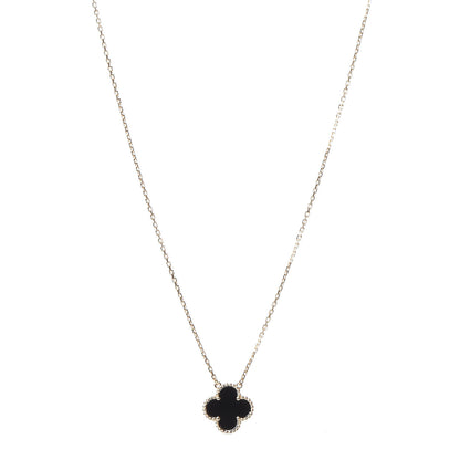 Van Cleef & Arpels 18K Yellow Gold Black Onyx Vintage Alhambra Pendant Necklace 1 of 8