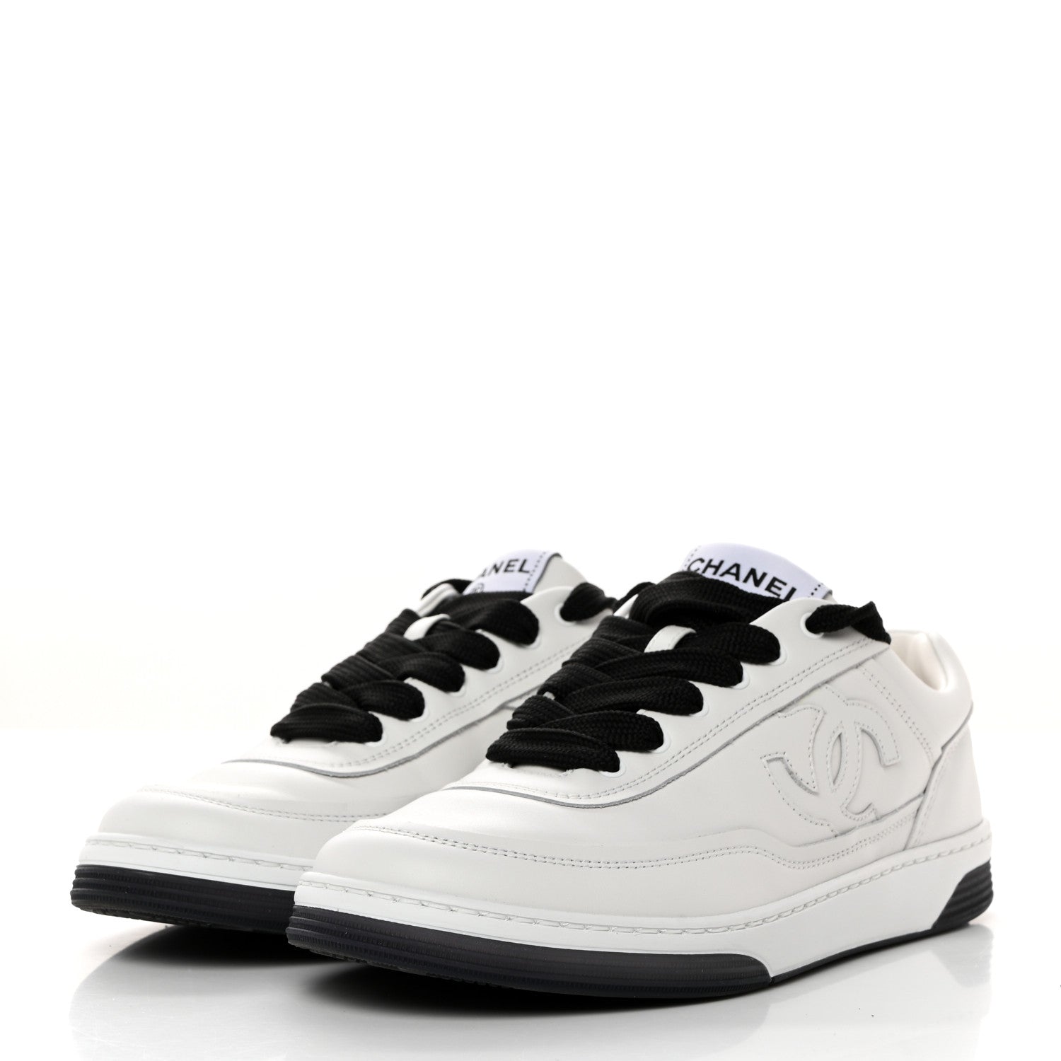 Chanel Calfskin CC Womens Sneakers 36 White Black 3 of 10