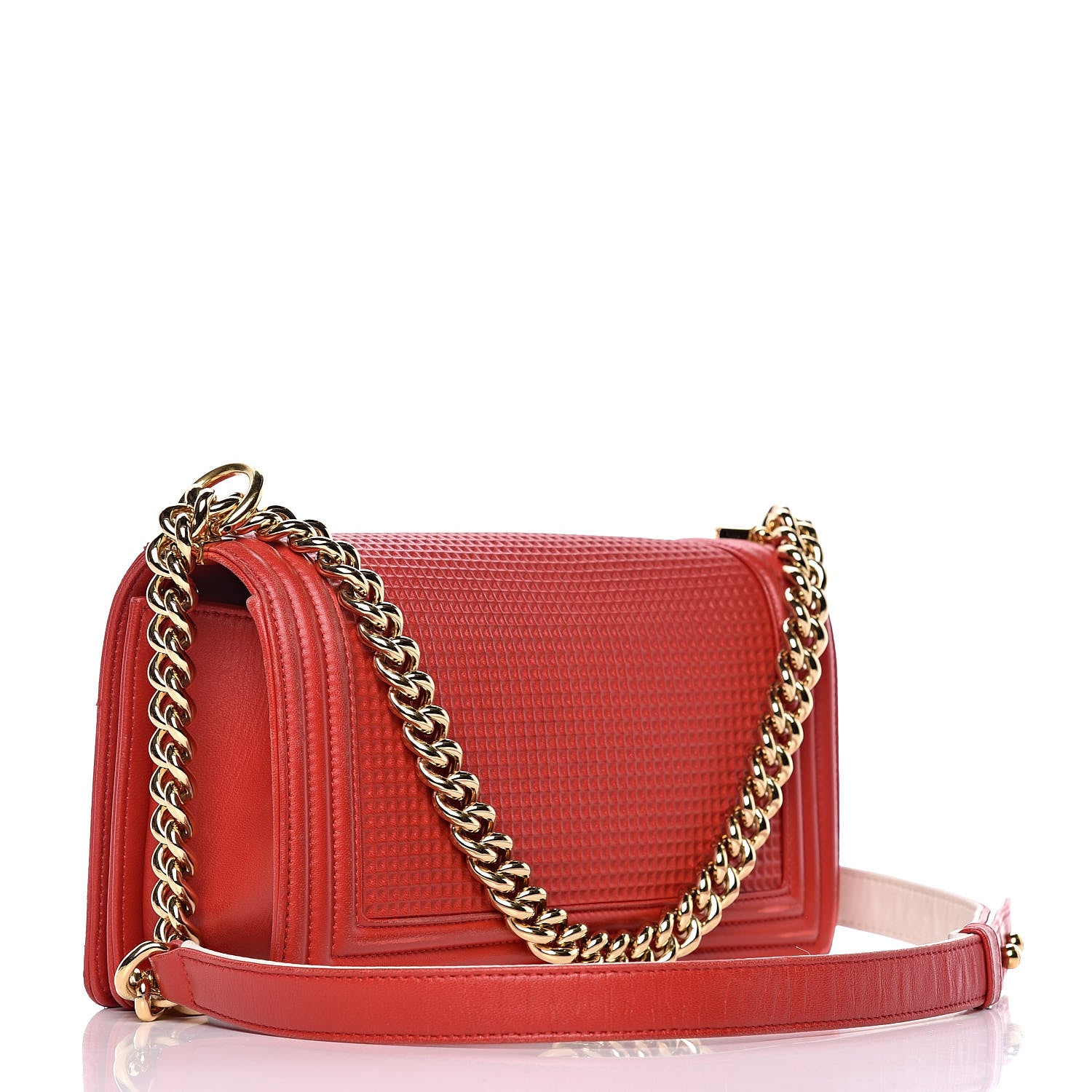Chanel Lambskin Embossed Medium Boy Cube Flap Red 3 of 19