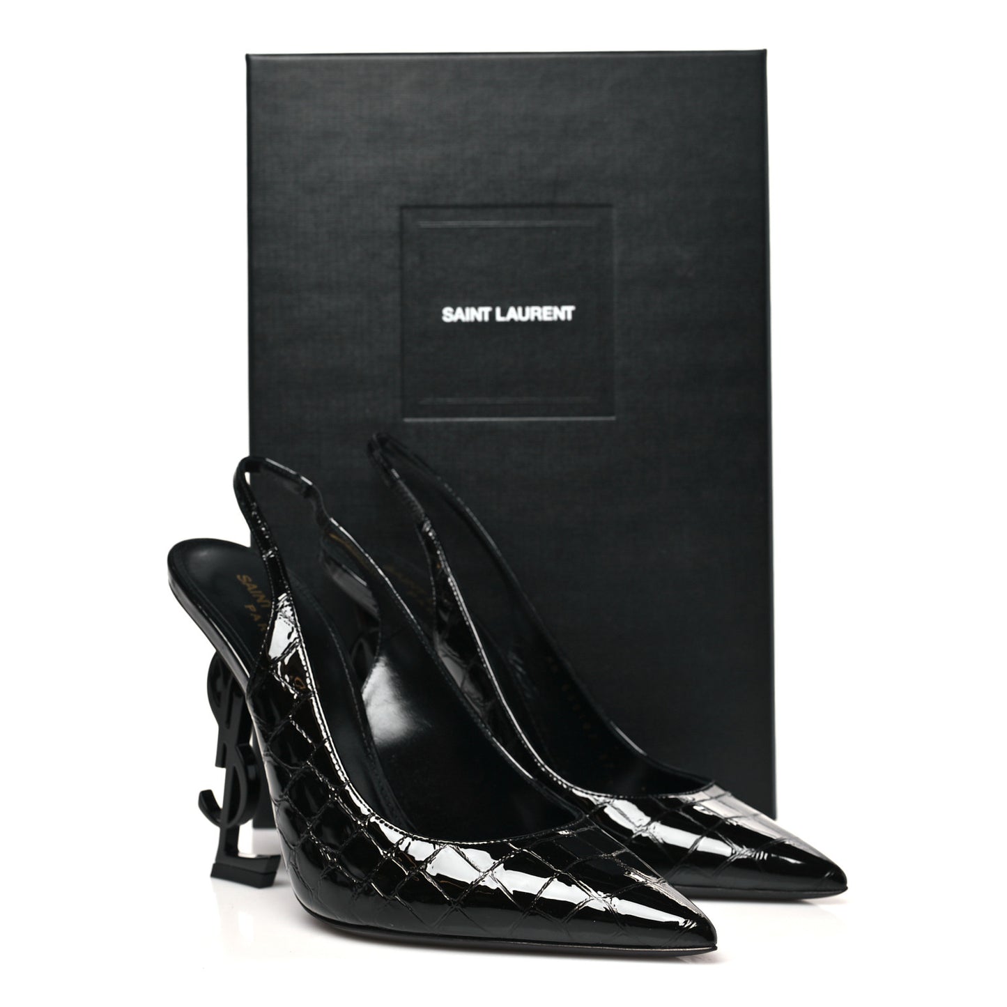 Patent Crocodile Embossed Opyum 110 Slingback Pumps 37 Black