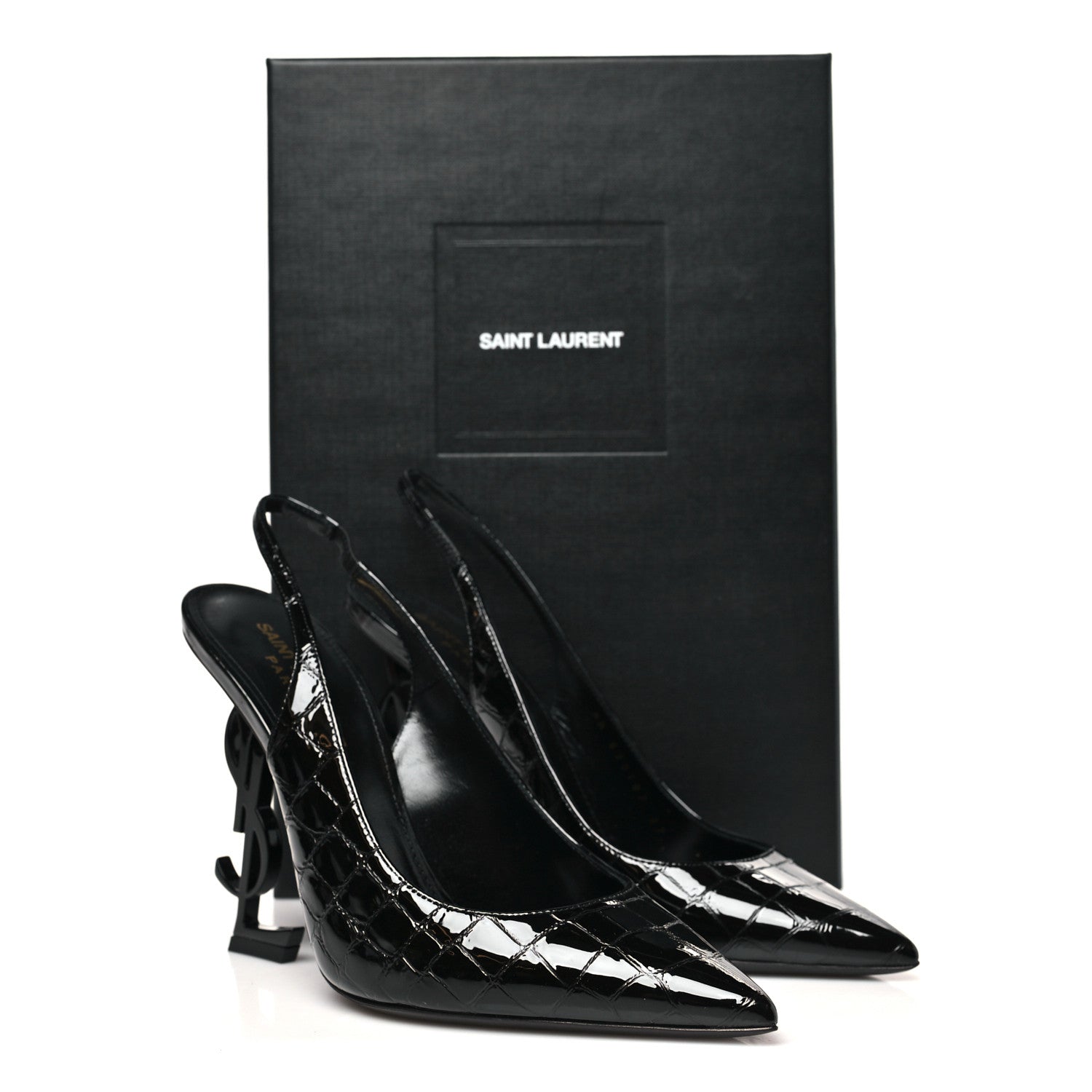 Saint Laurent Patent Crocodile Embossed Opyum 110 Slingback Pumps 37 Black 10 of 10