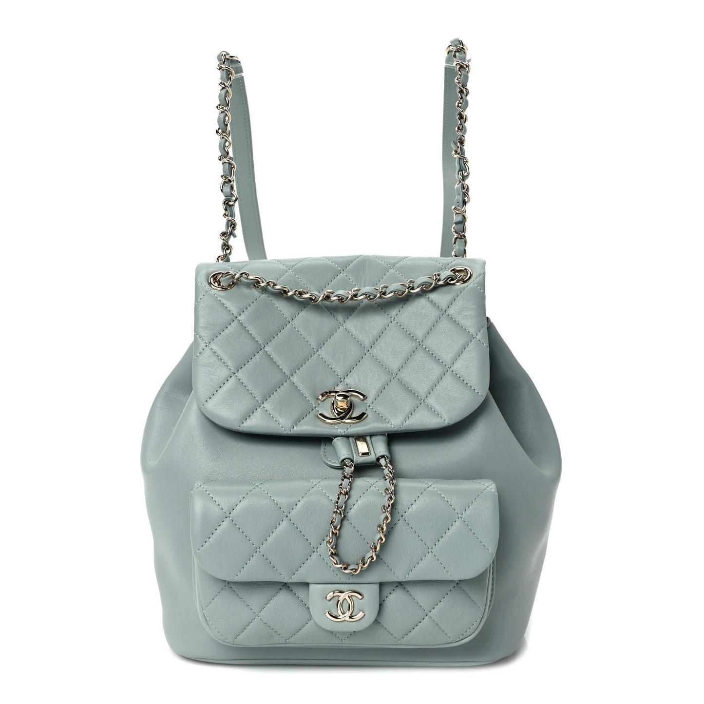 Lambskin Quilted Large Duma Drawstring Backpack Grey
