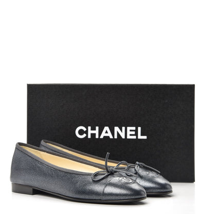 Chanel Metallic Calfskin Cap Toe Ballerina Flats 37.5 Silver 10 of 10