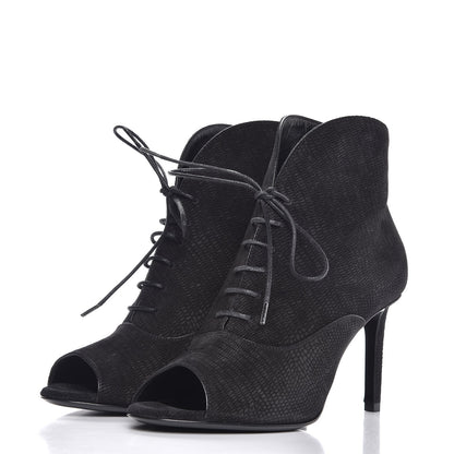 Saint Laurent Suede Lizard Embossed Lace Up Jane 80 Booties 35 Black 3 of 8