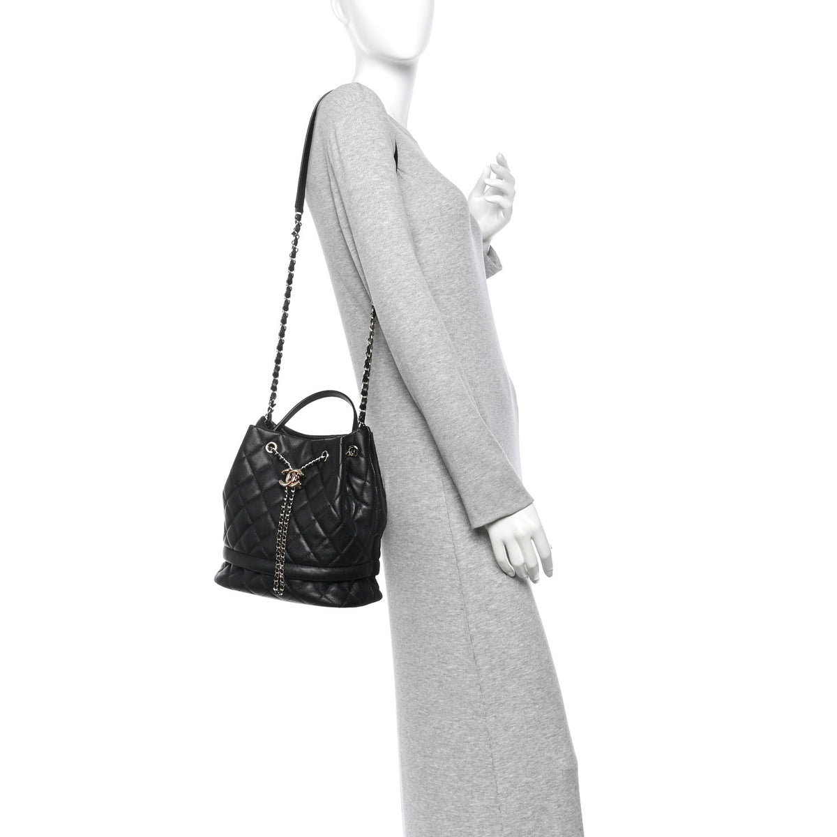 Chanel Caviar Quilted Large Rolled Up Bucket Drawstring Bag Black 2 of 10