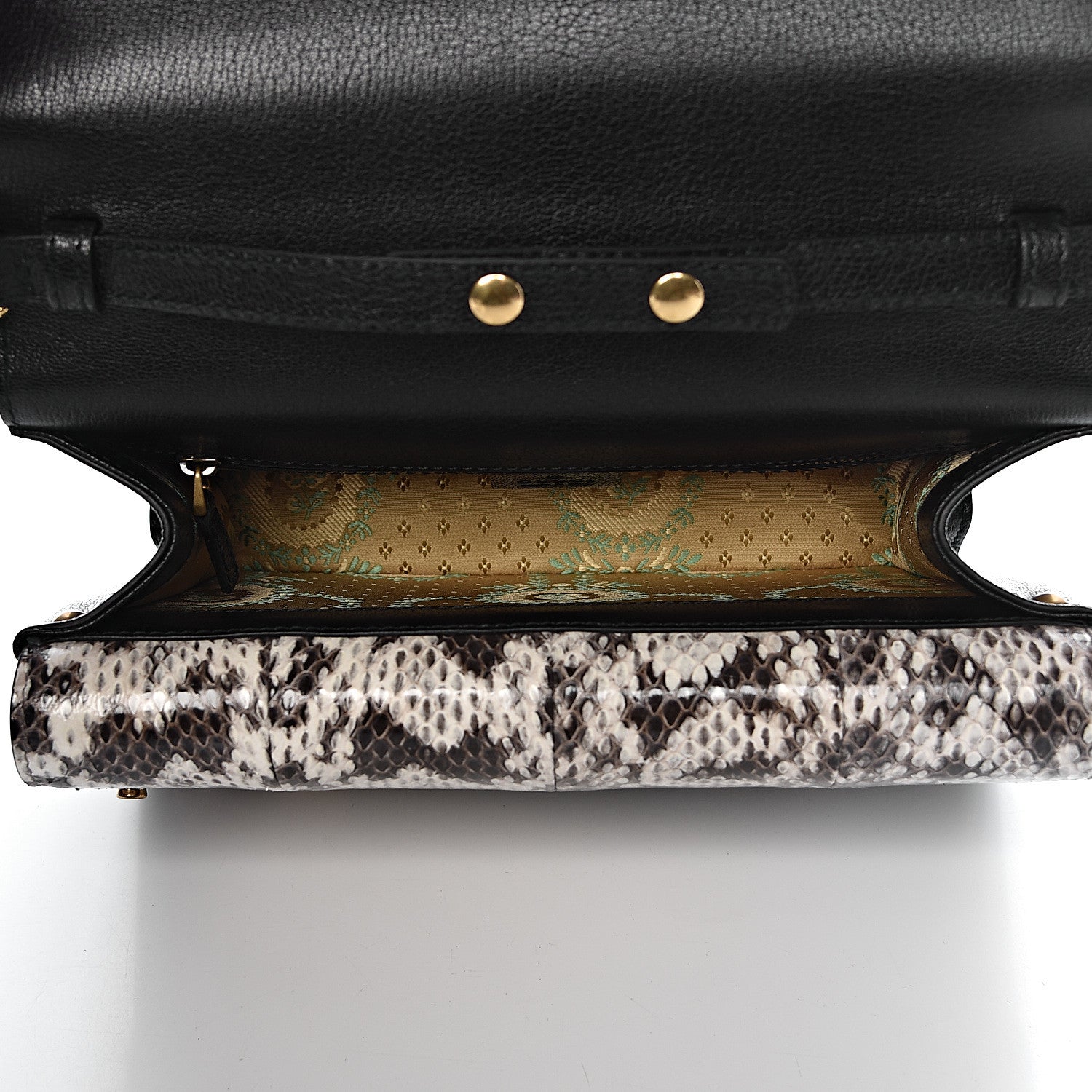 Gucci Calfskin Snakeskin Studded Small Ottilia Top Handle Bag Black 8 of 12