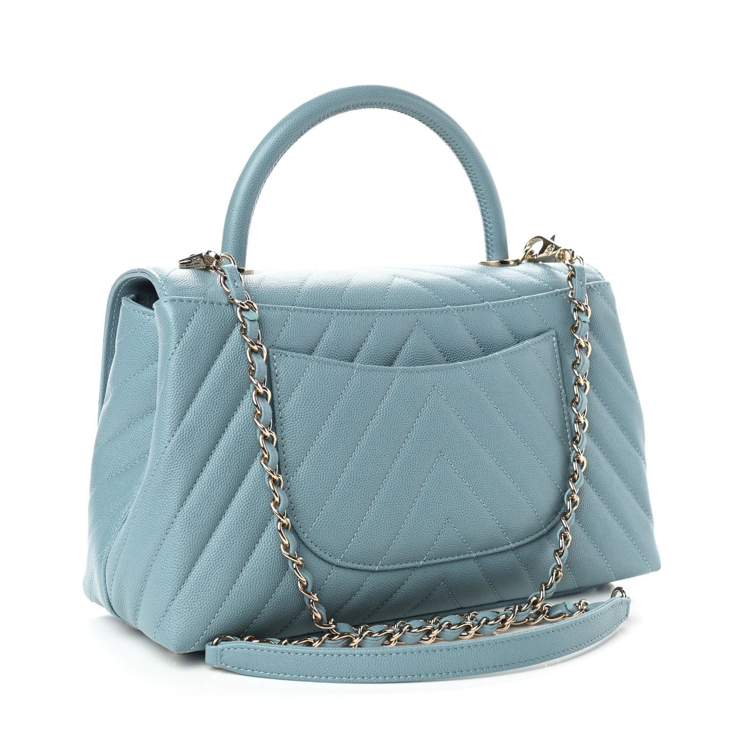 Caviar Chevron Quilted Small Coco Handle Flap Blue