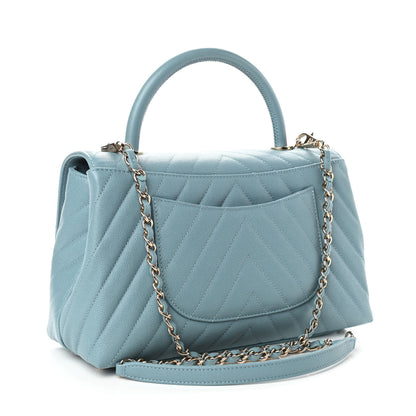 Chanel Caviar Chevron Quilted Small Coco Handle Flap Blue 3 of 11