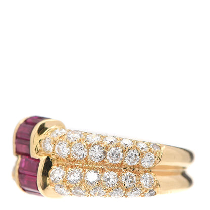 Van Cleef & Arpels 18K Yellow Gold Diamond Ruby Double Row Ring 51 5.75 3 of 6
