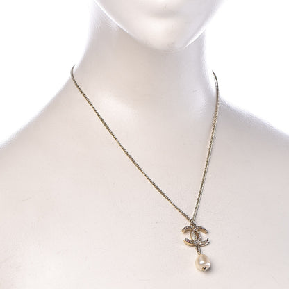 Chanel Pearl Crystal CC Drop Necklace Light Gold 2 of 5