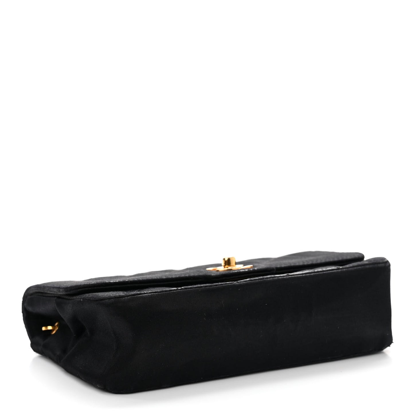 Satin Quilted Small Single Flap Bag Black