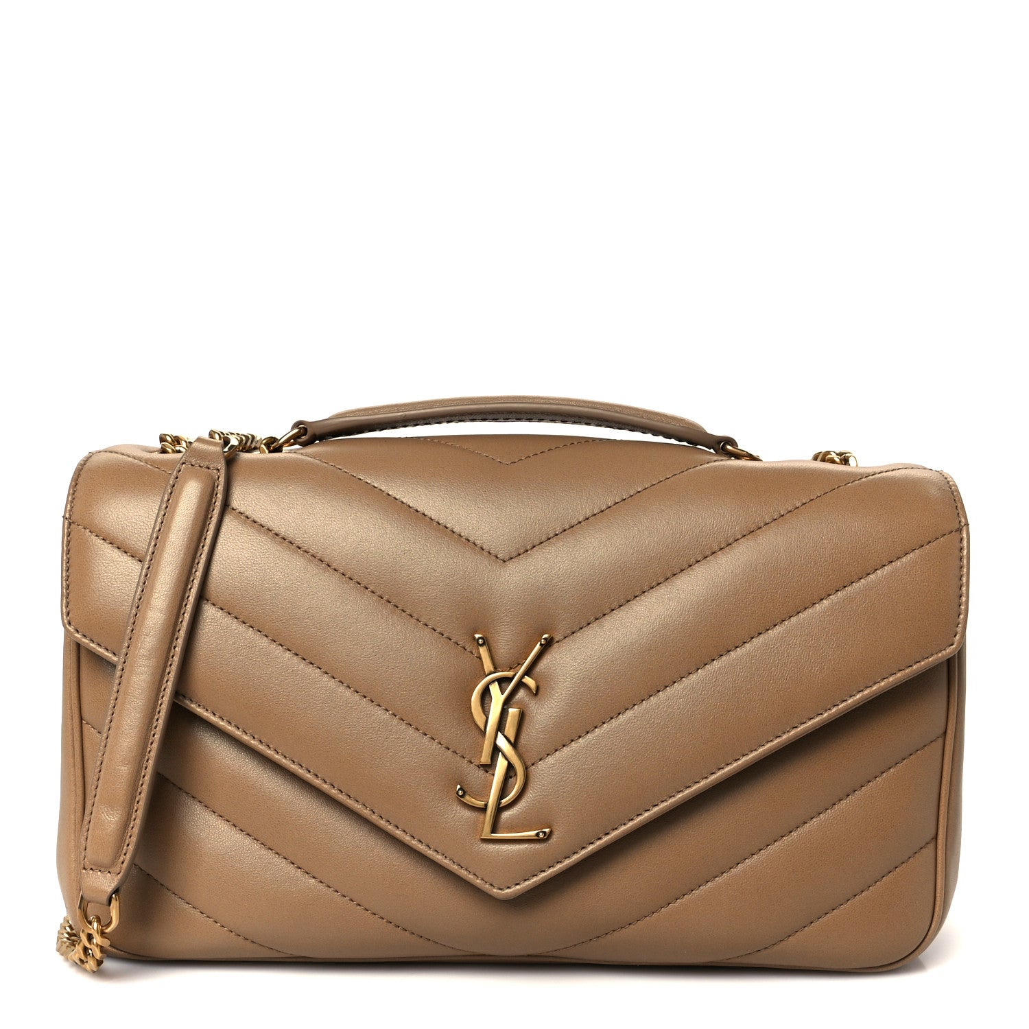 Saint Laurent Lambskin Chevron Quilted Medium LouLou Natural Tan 1 of 15