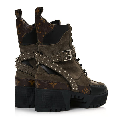 Louis Vuitton Suede Calfskin Monogram Laureate Platform Desert Boots 36 Kaki 4 of 7