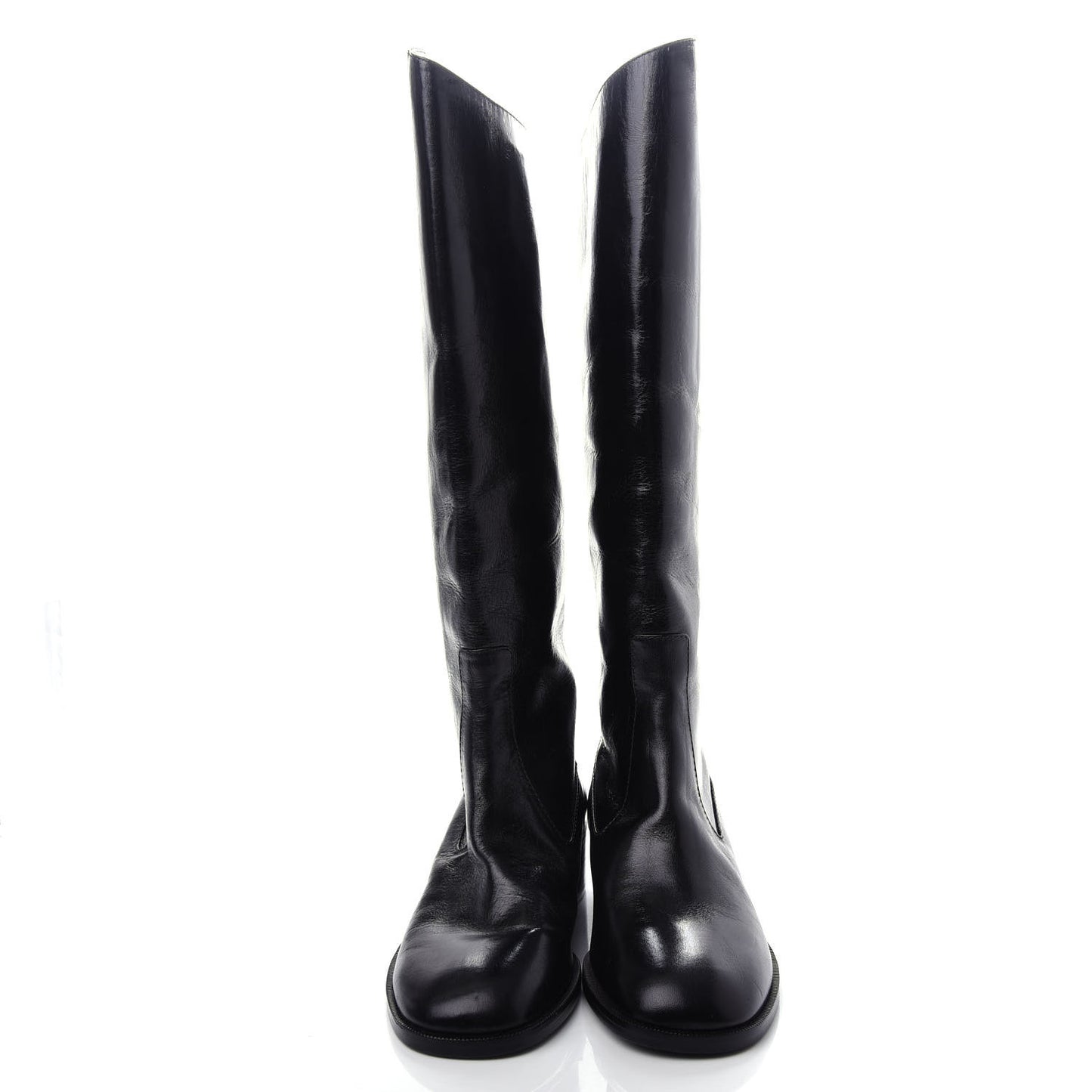 Glazed Calfskin CC High Boots 35 Black