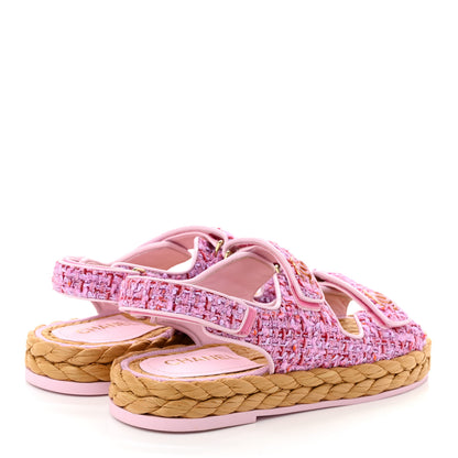 Chanel Tweed Lambskin Velcro Dad Sandals 39 Pink Multicolor 4 of 8
