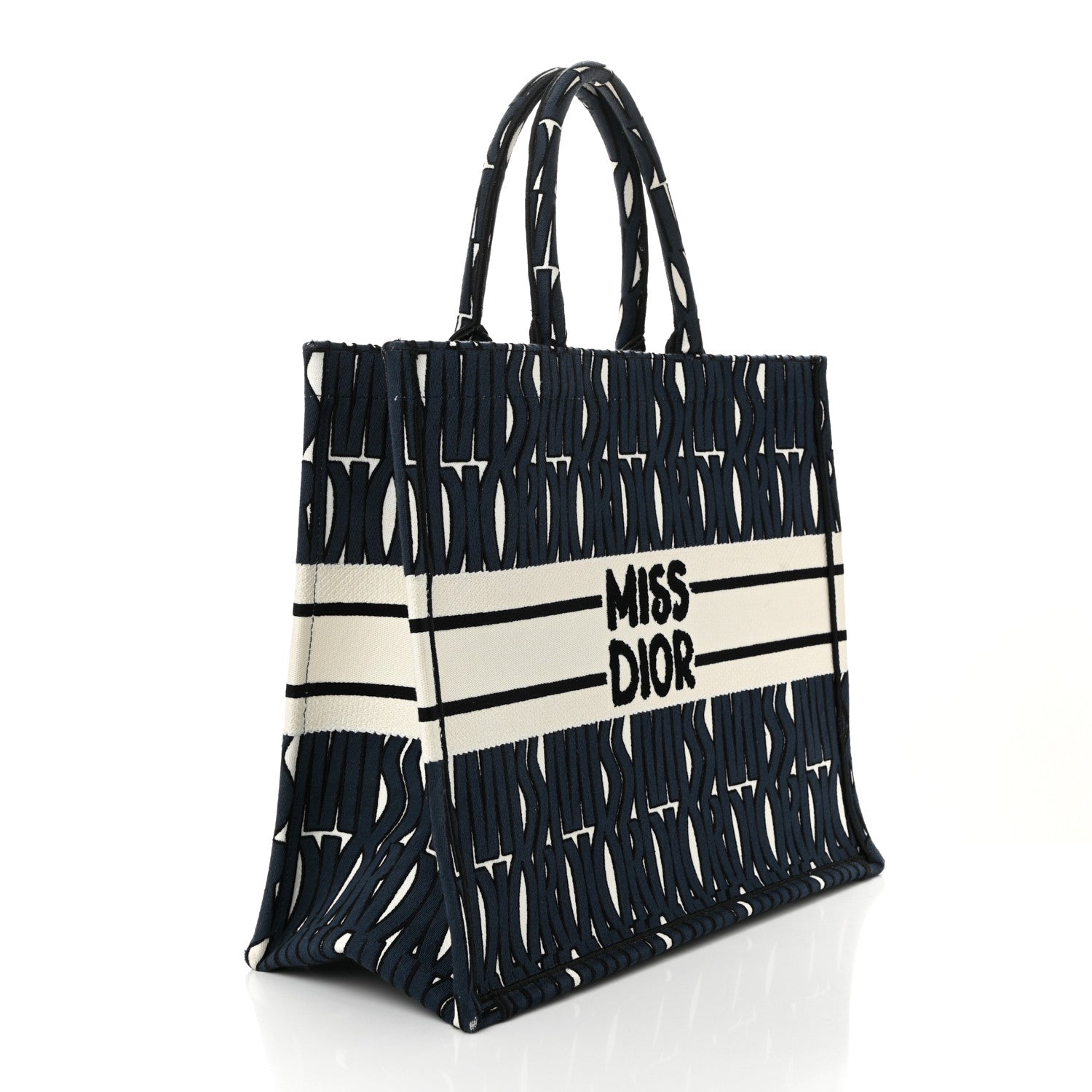 Christian Dior Canvas Embroidered Medium Miss Dior Graffiti Book Tote White Deep Blue 3 of 11