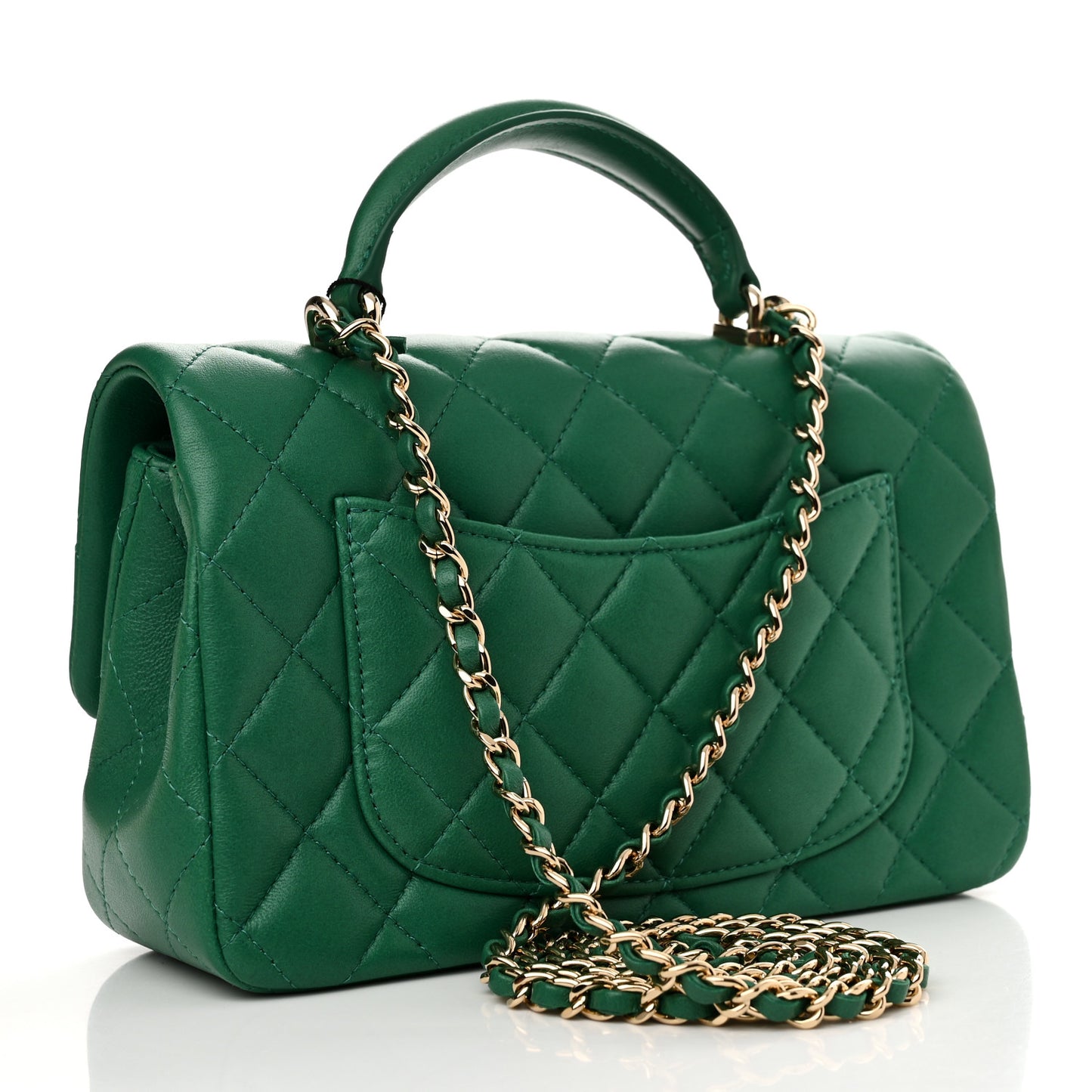 Lambskin Quilted Mini Top Handle Rectangular Flap Green
