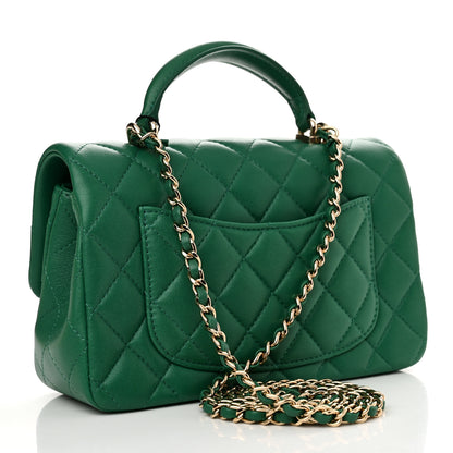 Chanel Lambskin Quilted Mini Top Handle Rectangular Flap Green 3 of 10